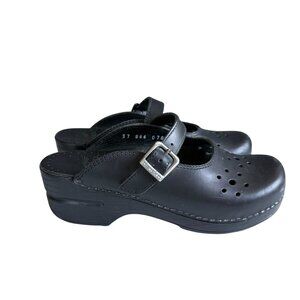 Dansko Leather Wedge Mary Jane Mules Clog Shoes Women's Size 37 Black Slip on